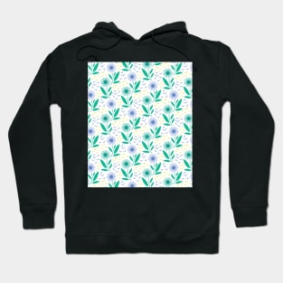 Geometric Flowers with Green Leaves and Birds Hoodie